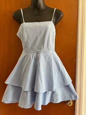 Light Blue Tiered Spaghetti-Strap Kids Dress